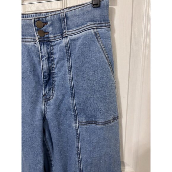 Farmers Market Wide Leg Jeans Womens 8 High Rise Stretch Denim Zip Button Blue - Picture 3 of 9